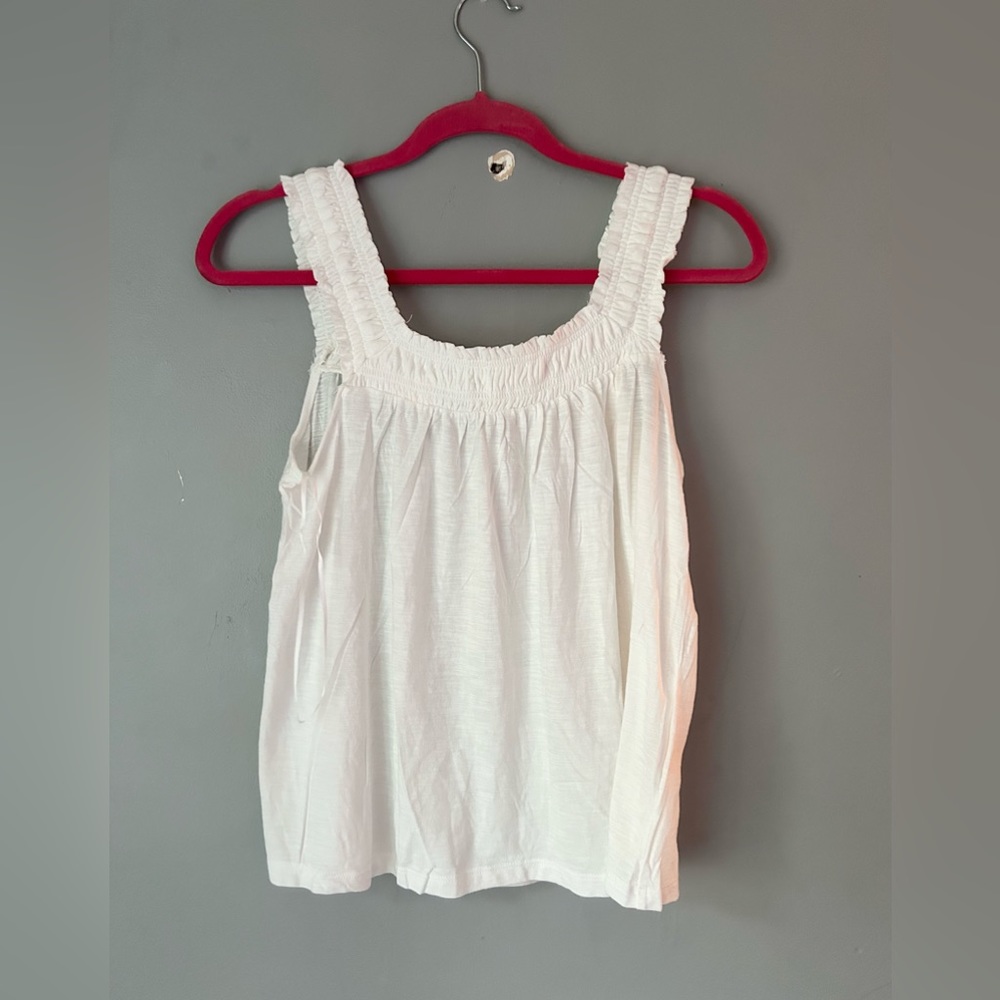 Anthropologie, white, frill, tank top. New without tags. Women’s extra small.